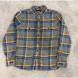 Alesbury Mens M Flannel Shirt Blue Mustard Plaid 100% Cotton Regular Fit